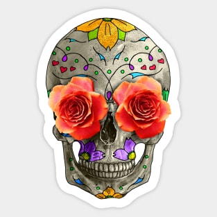 Sugar Skull Day of the Dead with Roses, Dia de los Muertos Sticker